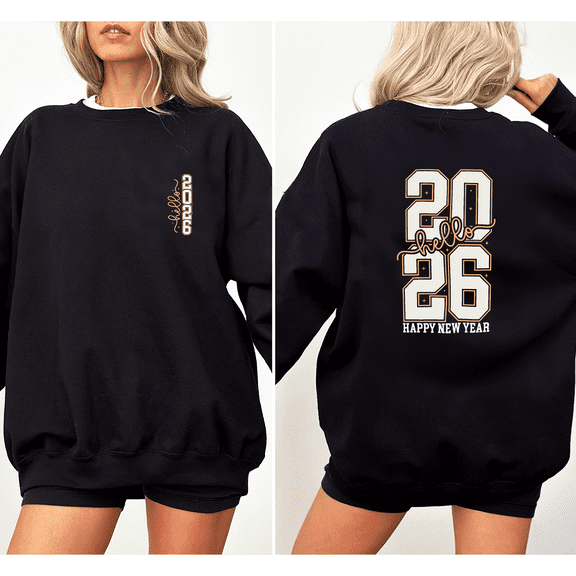 Womens Happy 2026 New Year Sweatshirts Trendy Digital Celebration Tops Tops Sleeve Shirts Casual Pullover for Holiday Black,S