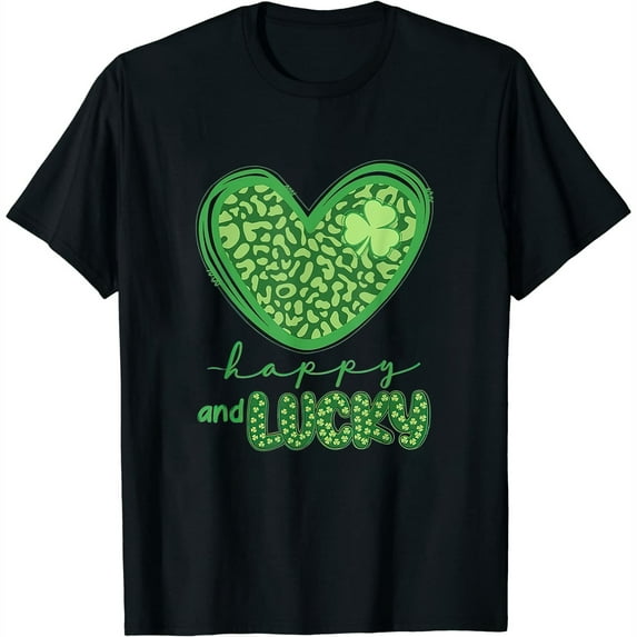 Womens Happy And Lucky With Irisch Shamrock Heart St. Patrick′S Day T-Shirt Black Large