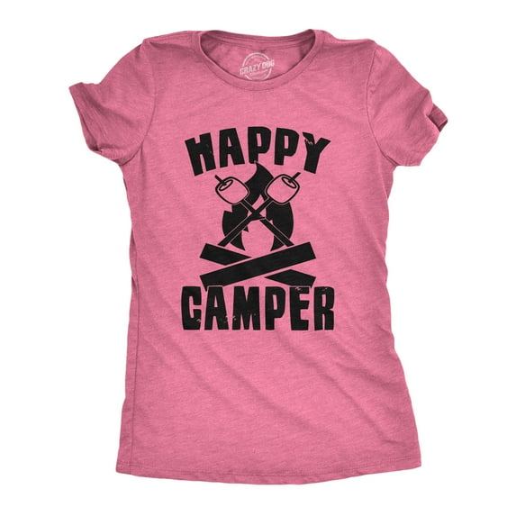 Womens Happy Camper Shirt Funny Camping Hiking Cool Vintage Graphic Tees Retro Womens Graphic Tees
