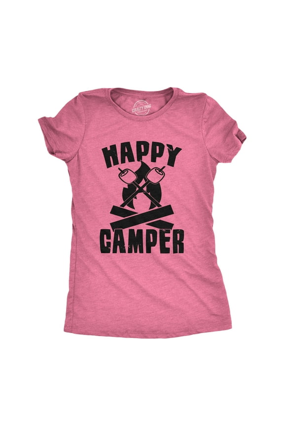 Womens Happy Camper Shirt Funny Camping Hiking Cool Vintage Graphic Tees Retro Womens Graphic Tees