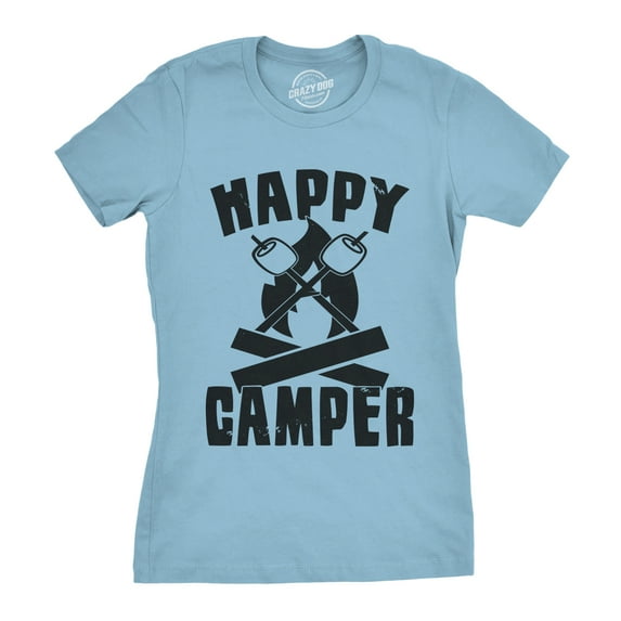 Womens Happy Camper Shirt Funny Camping Hiking Cool Vintage Graphic Tees Retro Womens Graphic Tees
