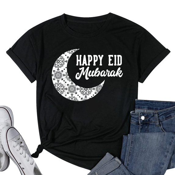 Womens Happy Eid Mubarak T-Shirt Black 4X-Large