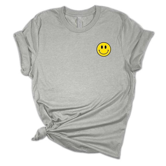 Womens Happy Face Smile Chest Crest Unisex Fit Short Sleeve T-shirt Graphic Tee-Sports Grey-4xl