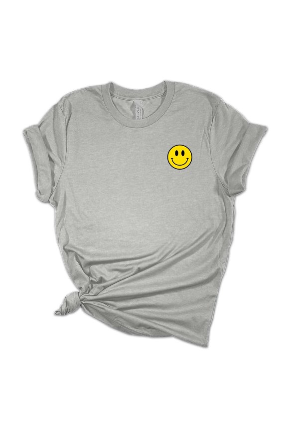 Womens Happy Face Smile Chest Crest Unisex Fit Short Sleeve T-shirt Graphic Tee-Sports Grey-medium