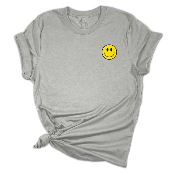 Womens Happy Face Smile Chest Crest Unisex Fit Short Sleeve T-shirt Graphic Tee-Sports Grey-small