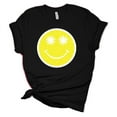 thumbnail image 1 of Womens Happy Face Smile with Daisy Eyes Unisex Fit Short Sleeve T-shirt Graphic Tee-Black-small, 1 of 4