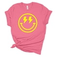 thumbnail image 1 of Womens Happy Face Yellow Lightning Eyes Unisex Fit Short Sleeve T-shirt Graphic Tee-Pink-medium, 1 of 4