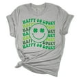 thumbnail image 1 of Womens Happy Go Lucky Shamrock Smile Face St. Patricks Day Unisex Fit Short Sleeve T-shirt Graphic Tee-Sports Grey-small, 1 of 4