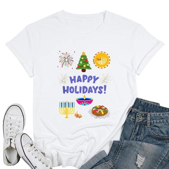 Womens Happy Holidays Inclusive Kwanzaa, Three Kings, Diwali T-Shirt White Large