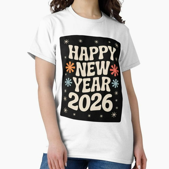 Womens Happy New Year 2026 Photoroom Graphic Art Unisex T-Shirt up to size 5XL