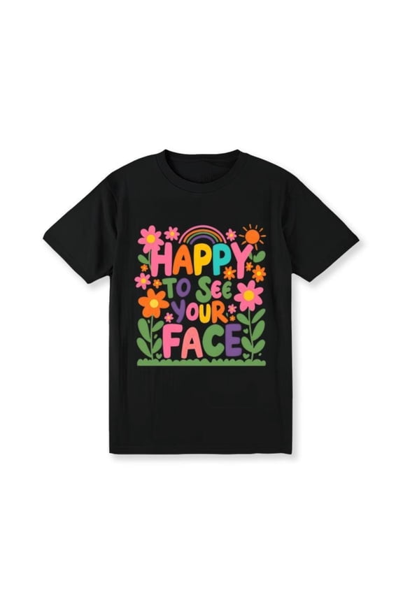Womens Happy Teacher Graphic Tee Floral T Shirt Tops Casual Short Sleeve Round Neck Black S-5XL