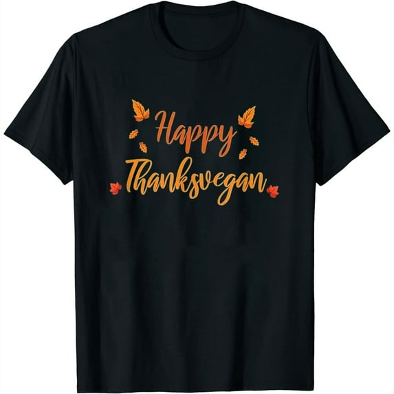 Womens Happy Thanksvegan Autumn Leaf Gift Vegan Funny Thanksgiving T-Shirt Black 3X-Large