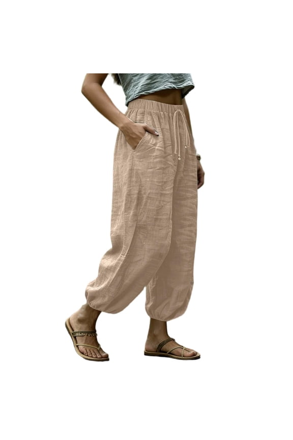 Womens Harem Pants High Waisted Loose Fit Balloon Trouser Solid Color 2026 Summer Ankle Pants