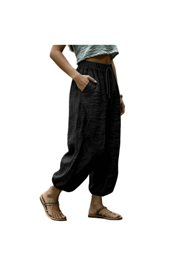 Womens Harem Pants High Waisted Loose Fit Balloon Trouser Solid Color 2026 Summer Ankle Pants
