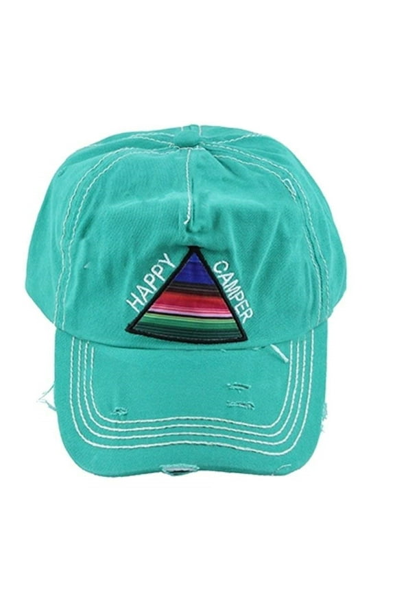 Womens Hat Adjustable Happy Camper Serape Aztec Tepee Baseball Cap Turquoise Blue