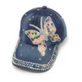 thumbnail image 1 of Womens Hat Bling Rhinestone Butterfly Adjustable Sparkle Baseball Cap Denim Blue, 1 of 3