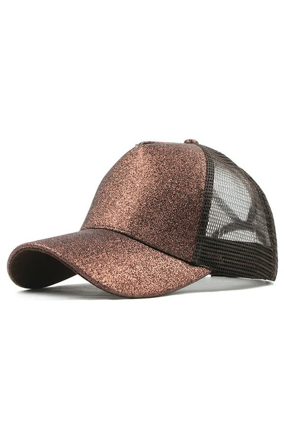 Womens Hat, Brown Trucker Ponytail Hat Messy Buns Glitter Plain Cap Unisex Visor Caps, Summer Hats for Women, One Size, Women's Hats, Womens Sun Hats