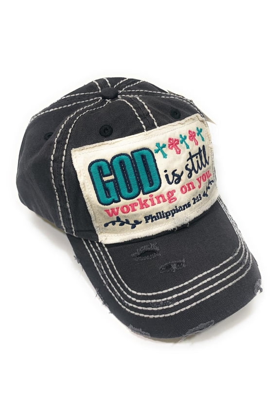 Womens Hat Cross Bible Christian God is Still Working on You Baseball Cap Black