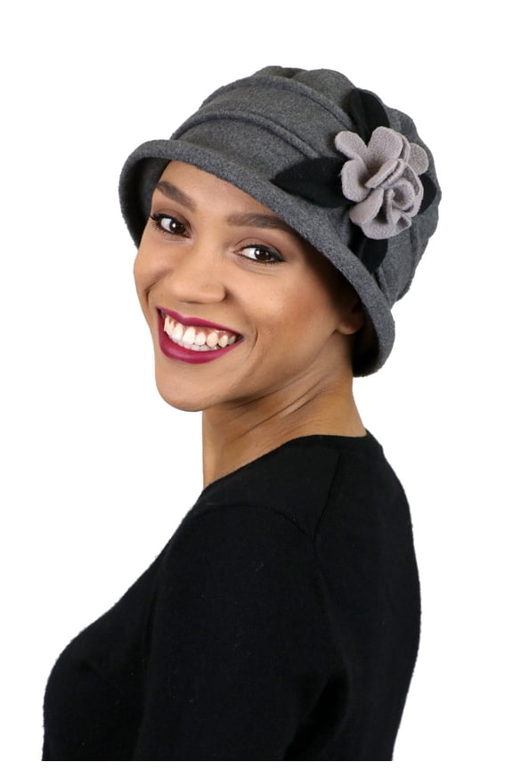 Womens Hat Luxury Fleece Cloche Ladies Cancer Headwear Chemo Winter Head Coverings Plush Double Layer Olivia (Charcoal)