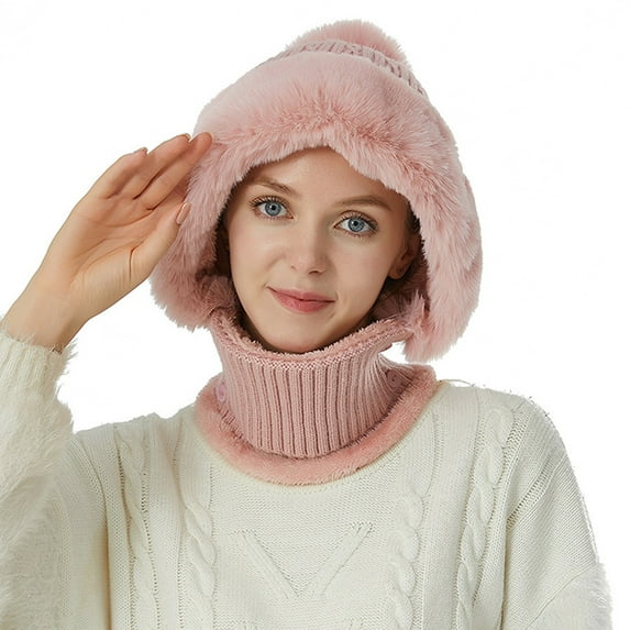 Womens Hat Neck Kit Fashion Simple And Versatile Knit Hat Womens Warm Ear Protection Bomber Hats Pink