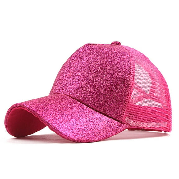 Womens Hat, Pink Trucker Ponytail Hat Messy Buns Glitter Plain Cap Unisex Visor Caps, Summer Hats for Women, One Size, Women's Hats, Womens Sun Hats