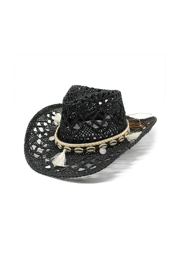 Womens Hat , Sunhat , Gardening Hat Stylish Summer Western Cowboy Hat for Women and Men Adjustable Shapeable Straw Sun Hat with Breathable Hollow Design