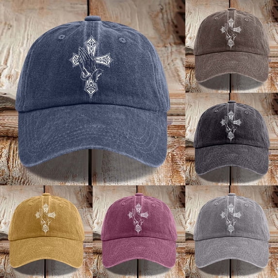 Womens Hat Unisex Jesus Cross Embroidered Washed Baseball Cap Casual Outdoor Sun Coffee One Size