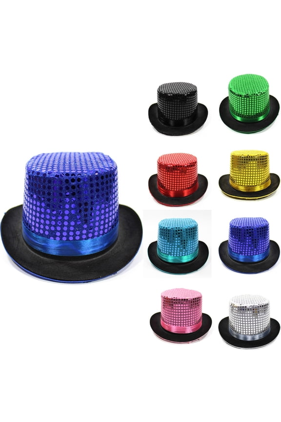 Womens Hat Unisex Tall British Gentleman Jazz Magician Sequin Rain Silk Bowler Hat Blue One Size