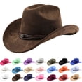thumbnail image 1 of Womens Hat Unisex Western Suede Curved Brim Cowboy Hat Outdoor Travel Army Green One Size, 1 of 4