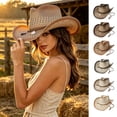 thumbnail image 1 of Womens Hat Unisex Wide Brim Woven Straw Western Fedora UPF Beach Festival Hat Khaki3 One Size, 1 of 6