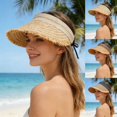 thumbnail image 1 of Womens Hat Women Foldable Wide Brim Straw Empty Top Sun Hat Beach Coffee One Size, 1 of 6