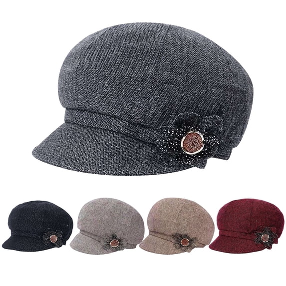Womens Hat Women Retro Classic Visor Beret Hat with Flower Buckle GY1 M