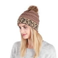 thumbnail image 1 of Womens Hats Chunky Cable Knit Pompom Warm Leopard Print Cap Stretchy Casual Soft Comfortable Trendy Beanie Hat, 1 of 4