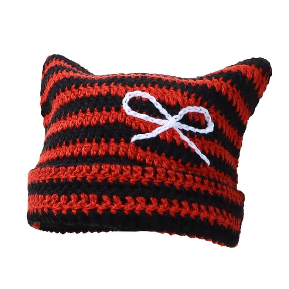 Womens Hats Lightweight Warm Cat Ears Knitted Cap Stretchy Casual Breathable Comfortable Trendy Beanie Hat
