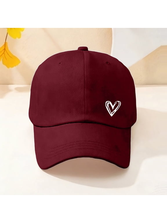 Womens Hats Summer qinhaie Heart Accent - Adjustable, Chic & Minimalist Dad Hat for Hiking & Casual Wear Wine Beach Hats One Size