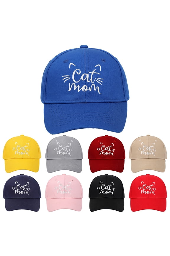 Womens Hats Unisex Cat Mom Embroidered Hard Top Adjustable Summer Baseball Cap Red One Size