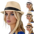 thumbnail image 1 of Womens Hats Unisex Packable Straw Fedora Short Brim Roll Up Summer Beach Hat White One Size, 1 of 4