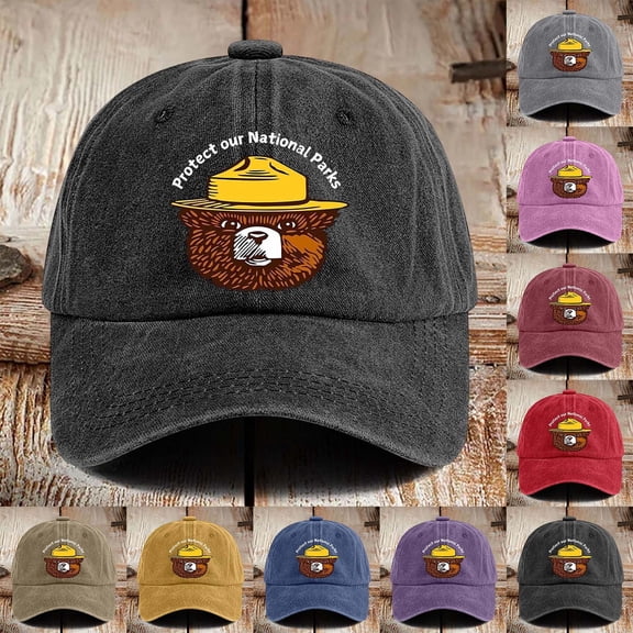 Womens Hats Unisex Save Our Parks Bear Print Baseball Cap Patriotic Hat Grey One Size