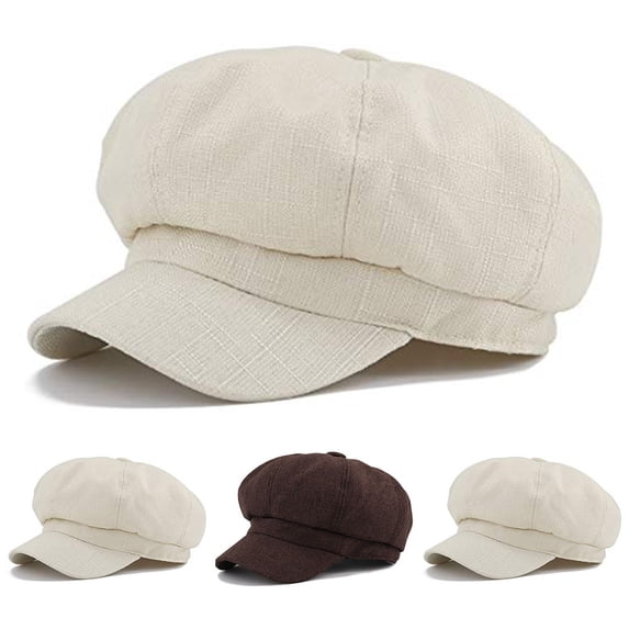 Womens Hats Unisex Vintage Thin Linen Eight Panel Beret Casual Classic Brown M
