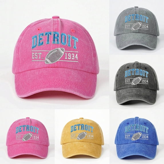 Womens Hats Women Embroidered Washed Detroit Adjustable Outdoor Casual Baseball Cap Hot Pink One Size