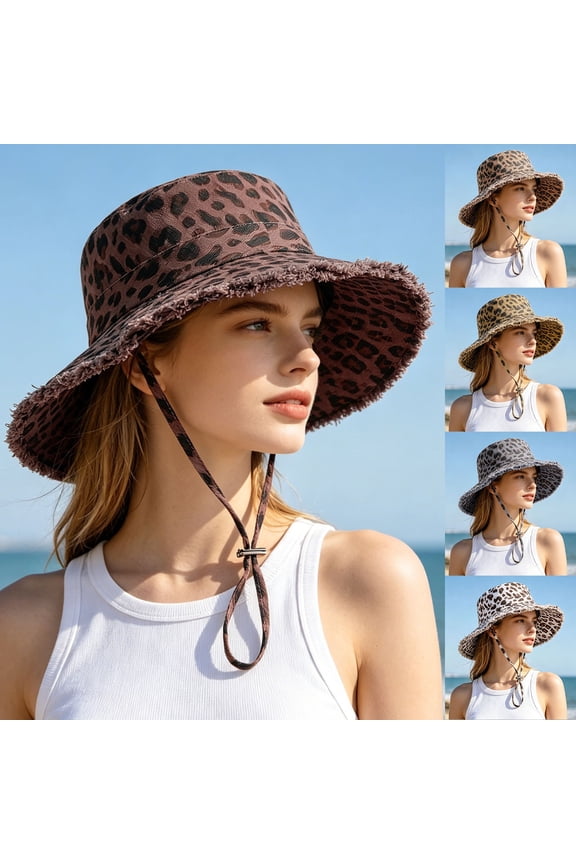 Womens Hats Women Leopard Print Adjustable Western Cowboy Sun Hat Hiking Coffee One Size