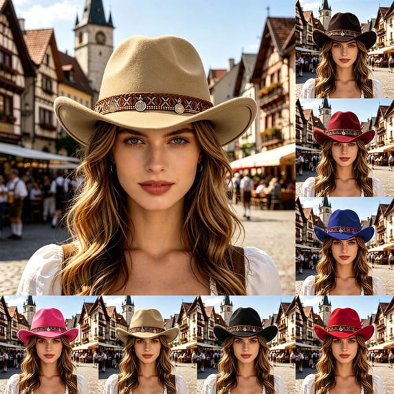 Womens Hats Women Western Cowboy Fedora Hat Chain Outdoor Adventure Blue One Size