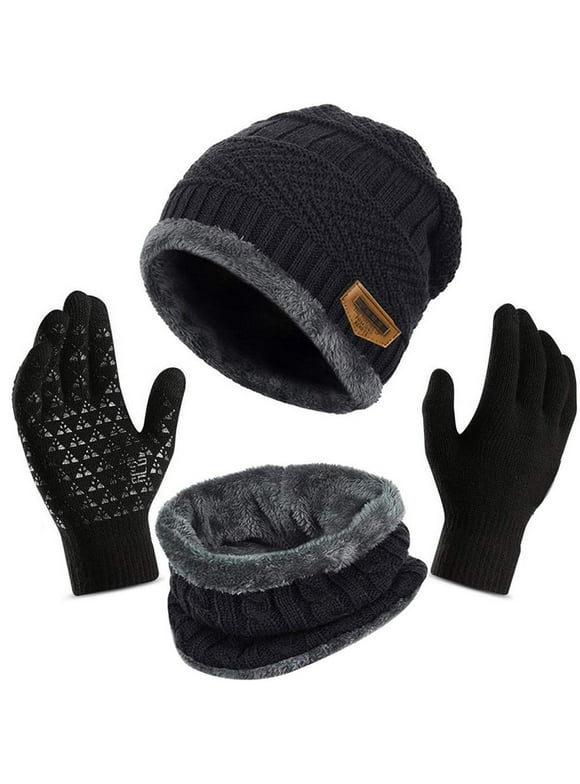 Womens Hats Women Winter Beanie Warmer Scarf Touchscreen Gloves Set Warmer Neck Thick Knit Skull Set Caps For Women