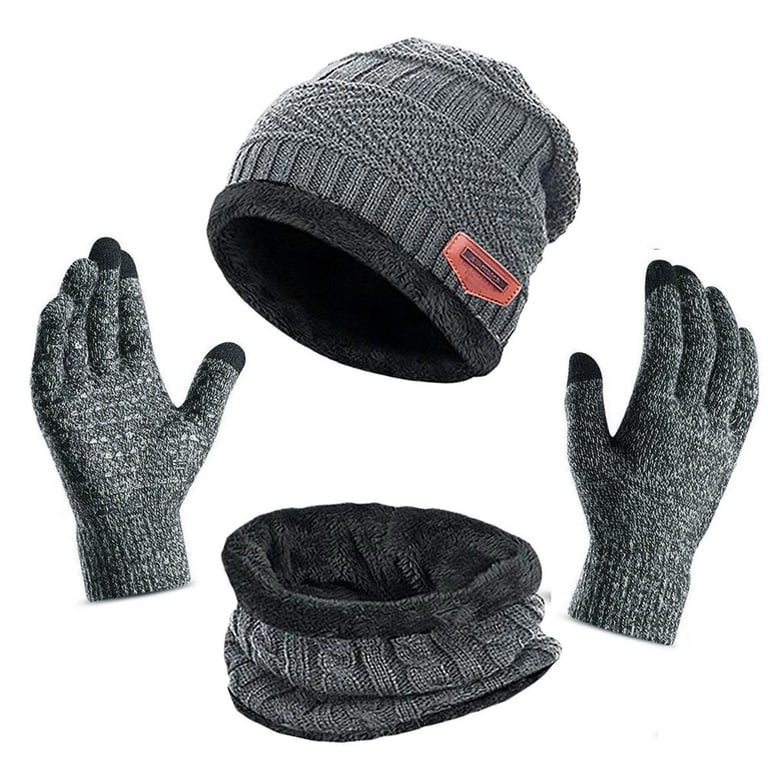 Winter Beanie Scarf & Touchscreen Gloves Set for Adults 