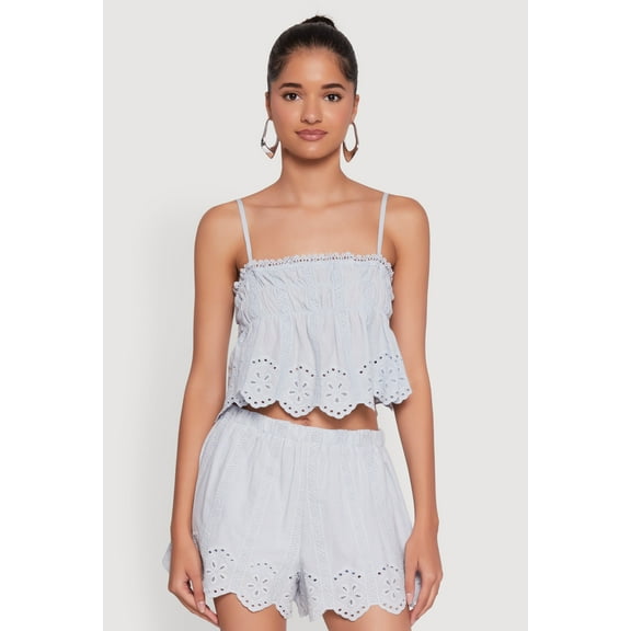 Womens Haute Monde Eyelet Scallop Trim Cropped Cami