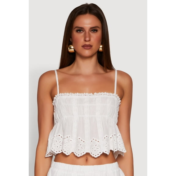 Womens Haute Monde Eyelet Scallop Trim Cropped Cami