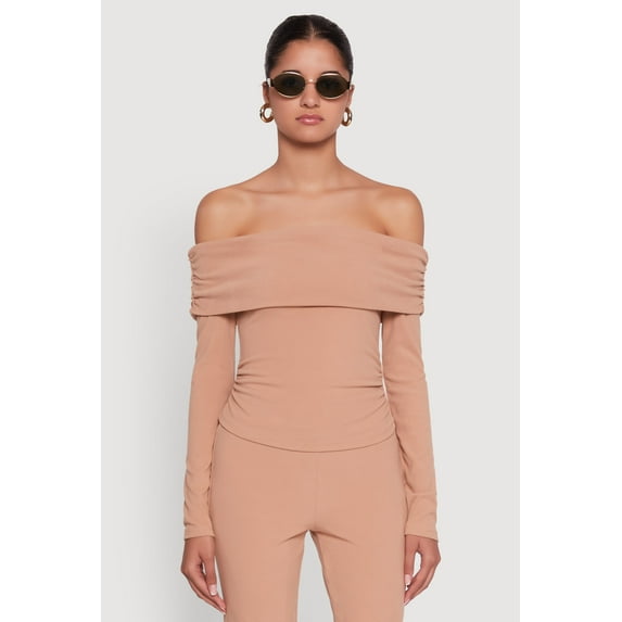 Womens Haute Monde Fold Over Off The Shoulder Top