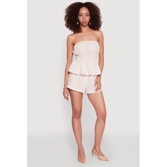 Womens Haute Monde Pinstripe Paper Bag Waist Shorts