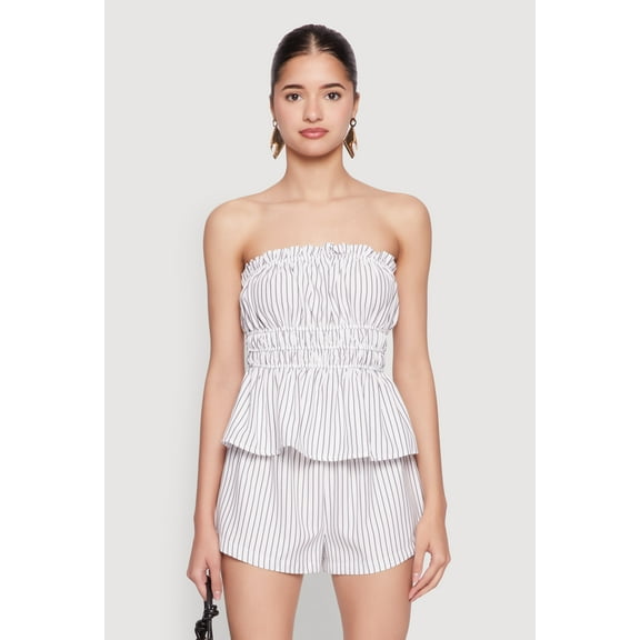 Womens Haute Monde Smocked Pinstripe Peplum Top