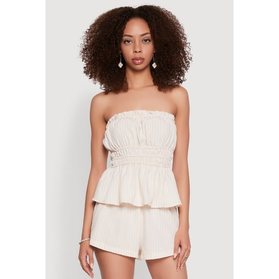 Womens Haute Monde Smocked Pinstripe Peplum Top